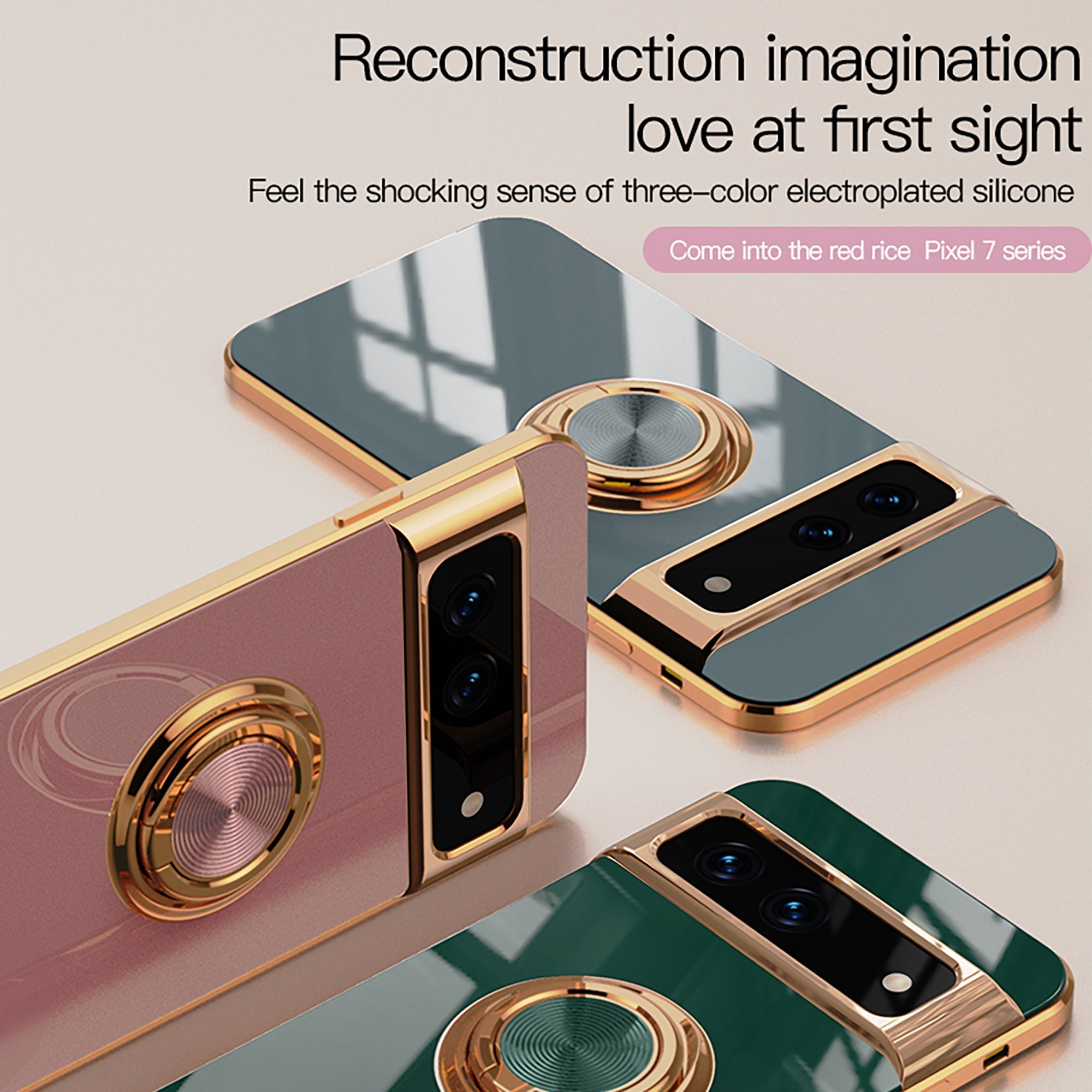 Magnetic TPU + PC Protective Case with 6D Electroplated Solid Color Ring and Magnetic Precision Cutouts(Google Pixel 7/7pro)