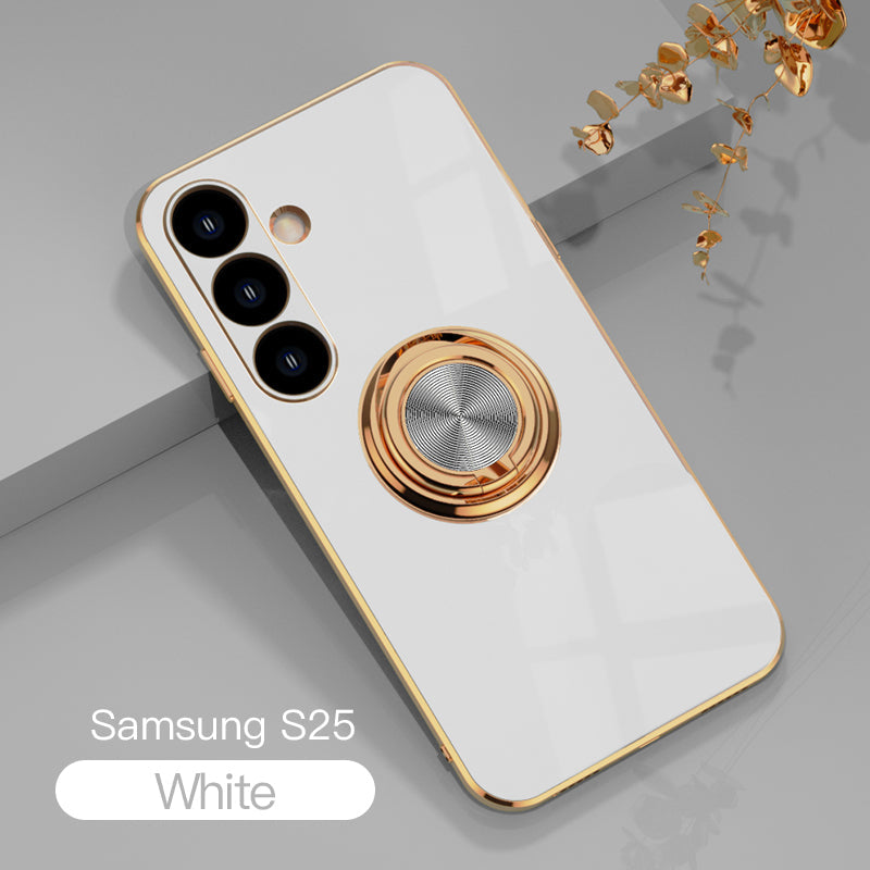 Magnetic TPU + PC Protective Case with 6D Electroplated Solid Color Ring and Magnetic Precision Cutouts(Samsung Galaxy S25/S25 PLUS/S25 Ultra)