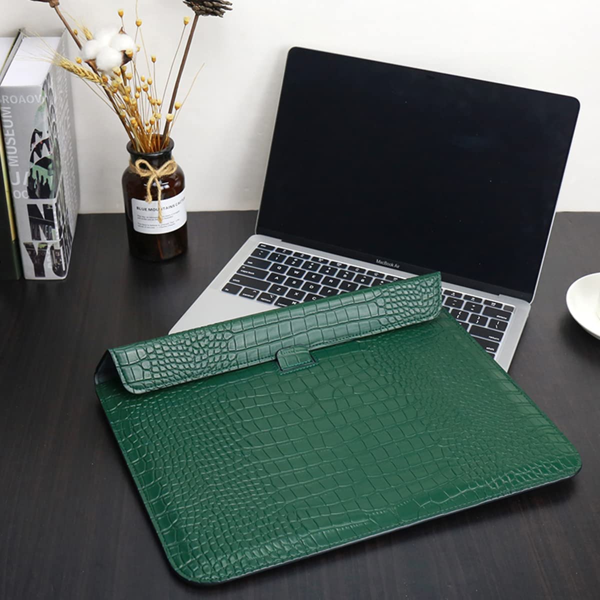 Green Faux Crocodile Laptop Sleeve Case