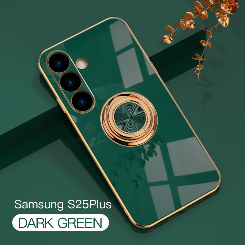 Magnetic TPU + PC Protective Case with 6D Electroplated Solid Color Ring and Magnetic Precision Cutouts(Samsung Galaxy S25/S25 PLUS/S25 Ultra)