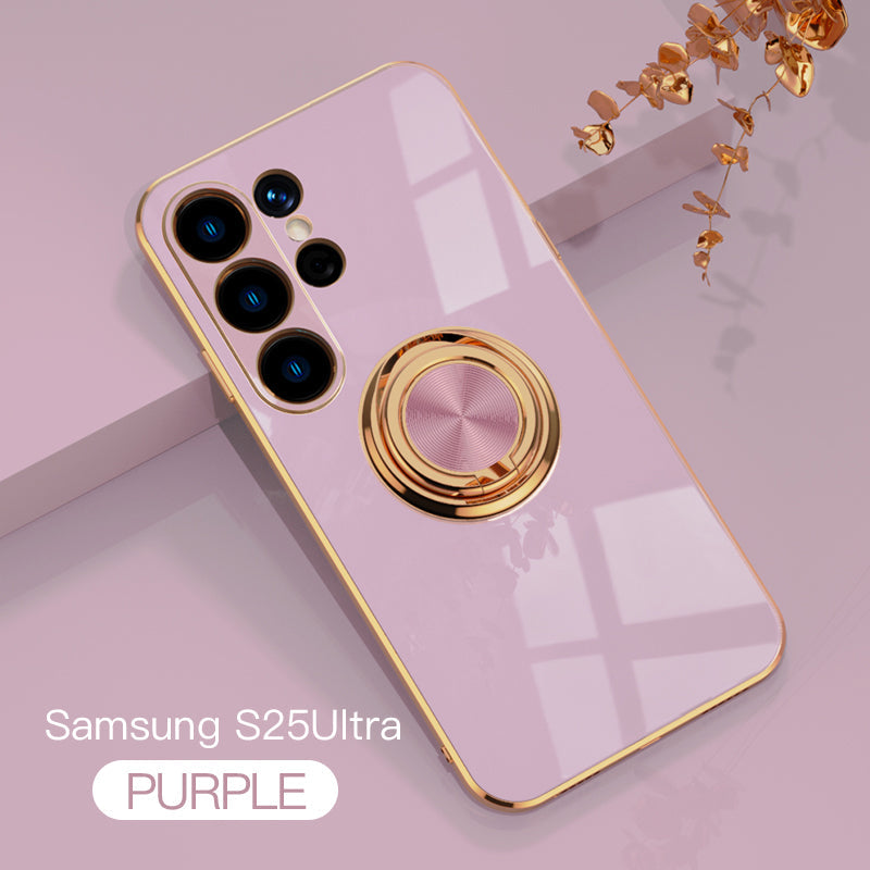 Magnetic TPU + PC Protective Case with 6D Electroplated Solid Color Ring and Magnetic Precision Cutouts(Samsung Galaxy S25/S25 PLUS/S25 Ultra)