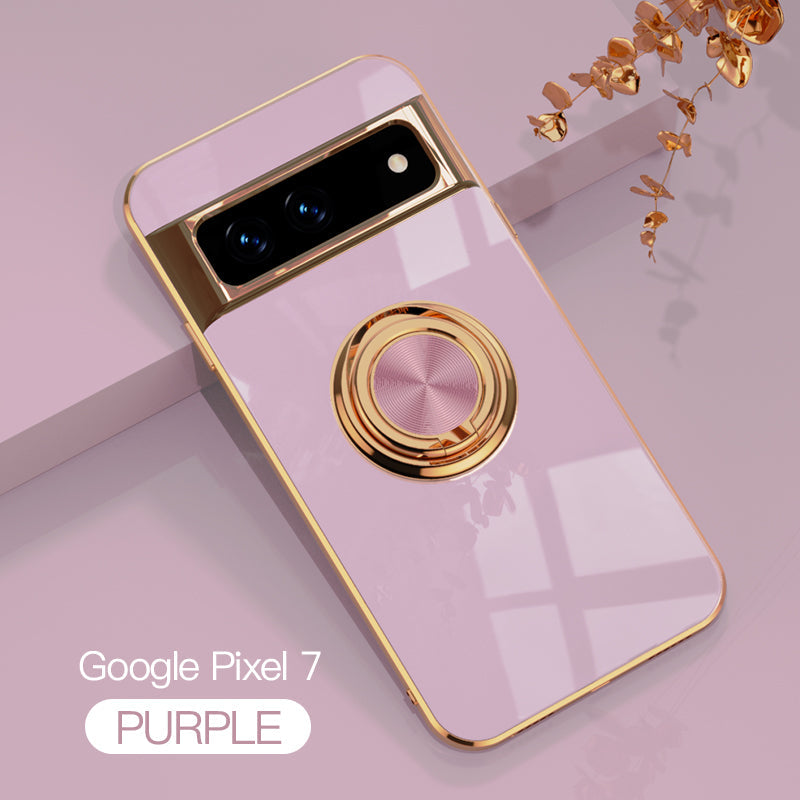 Magnetic TPU + PC Protective Case with 6D Electroplated Solid Color Ring and Magnetic Precision Cutouts(Google Pixel 7/7pro)