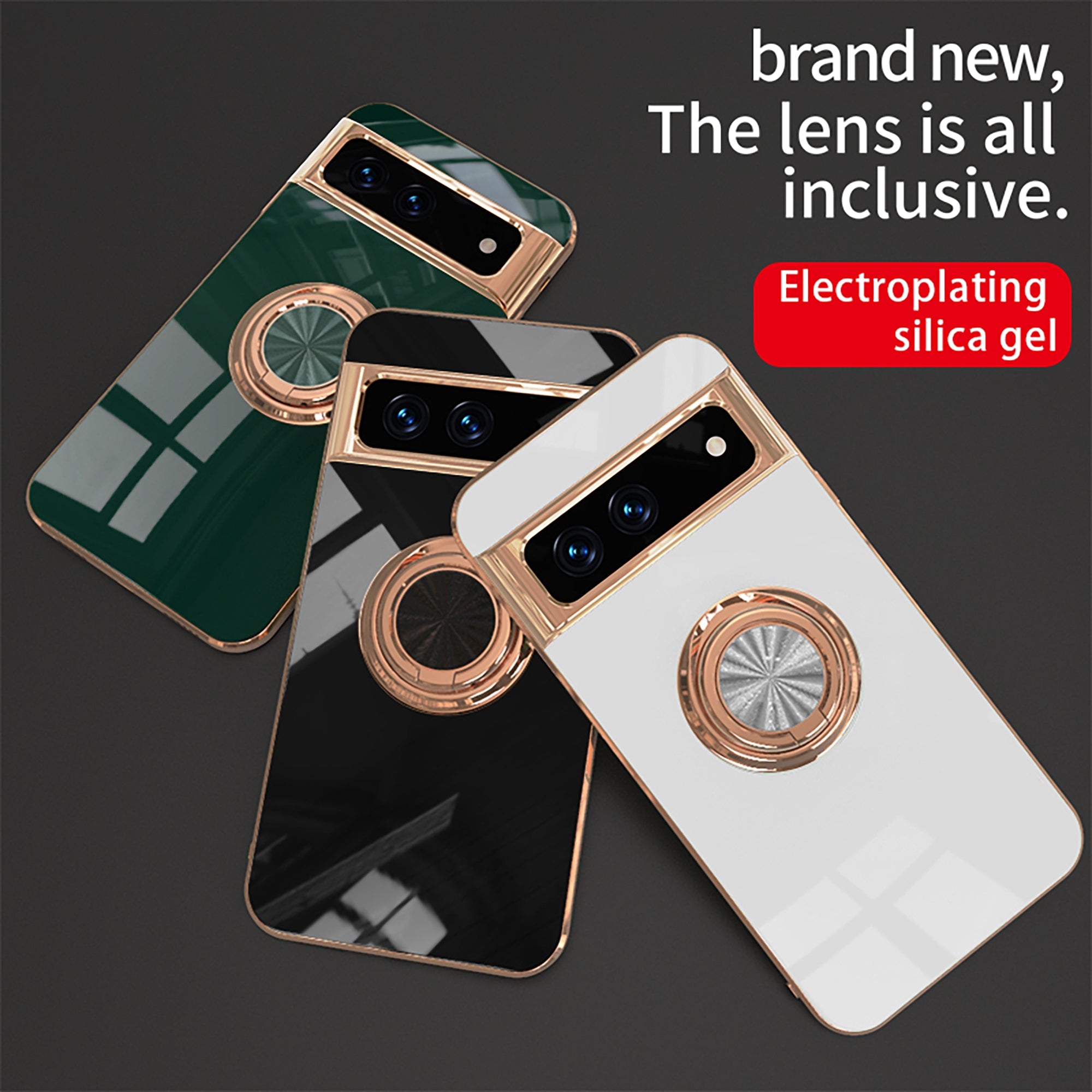 Magnetic TPU + PC Protective Case with 6D Electroplated Solid Color Ring and Magnetic Precision Cutouts(Google Pixel 7/7pro)