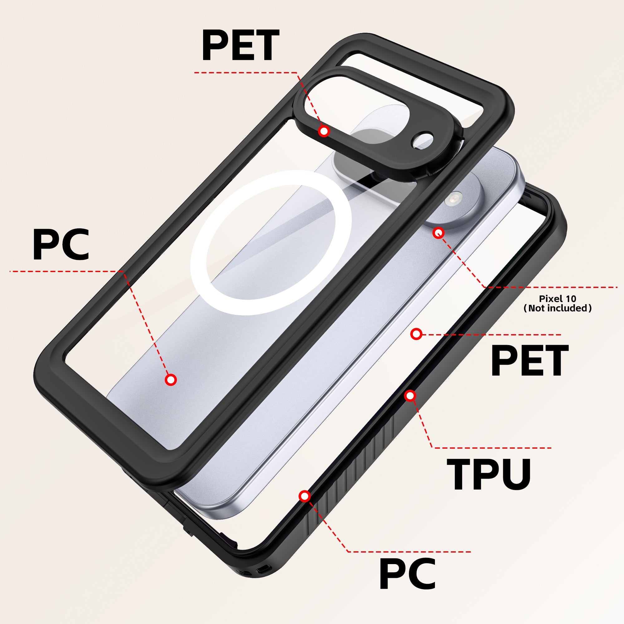 TPU + PET + PC Material Magnetic Phone Case with Snow, Water, Dust, and Drop Protection(Pixel 10/10Pro/10Pro XL)